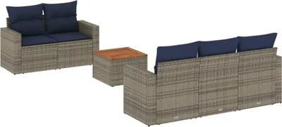 Produktbild von vidaXL 6-tlg. Garten-Sofagarnitur mit Kissen Grau Poly Rattan