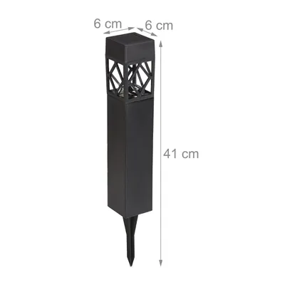 Image de Lot de 4 lampes solaires Relaxdays, lumière blanche froide, étanches, capteur crépusculaire, lampe solaire à LED, H x l x P : 41 x 6 x 6 cm, noir