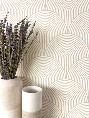 Produktbild von NEWROOM Tapete Beige Vliestapete Bogen - Mustertapete Modern Grau Weiß Linien  Ästhetik Boho Minimalistisch