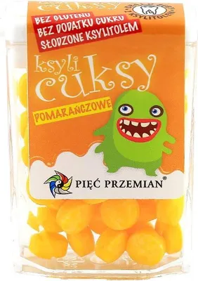 CUKIERKI Z KSYLITOLU KSYLICUKSY O SMAKU POMARAŃCZOWYM BEZGLUTENOWE 13 g - PIĘĆ PRZEMIAN