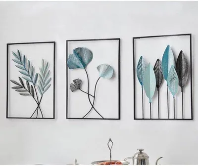Productafbeelding van Ibenzoa® Set (3) Metalen wanddecoraties, zwart – minimalistisch bladmotief met een roestbestendige afwerking, moderne wandkunst voor woonruimtes