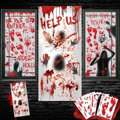 Halloween Fensteraufkleber, 13-teilig, Horror-Motiv, Grusel-Deko