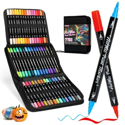 Immagine prodotto di Pennarelli acrilici, 48 colori, punta doppia (1-6 mm), resistenti all'acqua, ideali per decorare pietre, vetro, legno, tessuto e per progetti fai-da-te