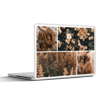 Produktbild von MuchoWow® Laptop Aufkleber Sticker Cover Scottish Highlander - Blumen - Pflanzen - Braun 31x22.5 cm - Laptop-Deko