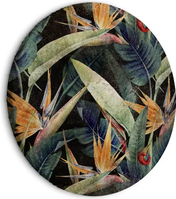 Zdjęcie produktu dla Okrągłe obrazy 80x80 cm wilderness canvas obraz 1 sztuka nowoczesna grafika ścienna XXL dekoracja ścienna obraz tropikalne liście kwiaty dżungla b-C-10042-bc-a
