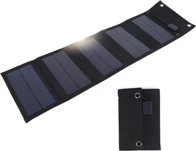 Productafbeelding van Opvouwbare 15W zonnelaadstation met USB-aansluiting (5V) en laadindicator, IP65 waterdicht, monokristallijn silicium zonnepaneel voor buitengebruik, ideaal voor kamperen, reizen en het opladen van elektronische apparaten.