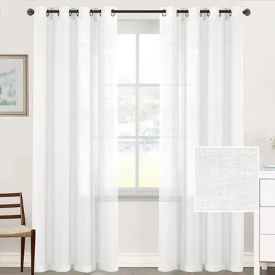 Leinen-Vorhang halbtransparent 2er-Set Weiß 150x175 cm