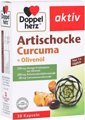 Obrázok produktu pre Výživový doplnok na podporu trávenia Doppelherz Artischocke Curcuma, 30 kapsúl