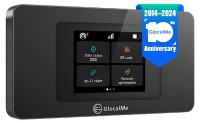 Immagine prodotto di Router Wi-Fi mobile GlocalMe Duoturbo, non richiede SIM, router 4G LTE con 1 GB di dati globali, batteria da 3500 mAh, display LCD, modem dual, hotspot mobile per 200 paesi (nero)