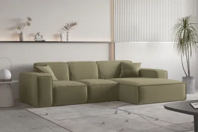 Produktbild von Ecksofa Designersofa CELES PREMIUM Stoff Opera Velvet Olivgrün Ottomane Rechts