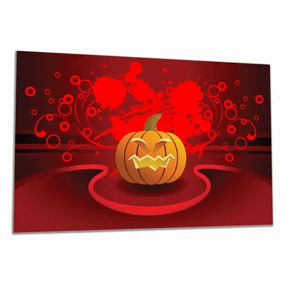 Produktbild von Wallario Herdabdeckplatte aus Glas, Größe 80 x 52 cm 1-teilig, Motiv Geschnitzter Halloween-Kürbis im Comic Stil