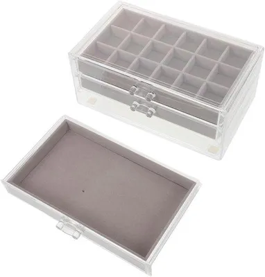 Obrázek produktu pro Krabička s dámami - Pořadatel - Jewelry Storage - Transparent s Velvetem - 23x13x10 cm - Šedé