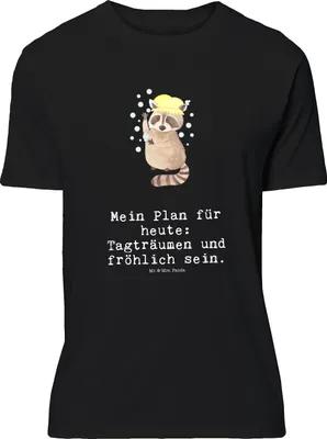 Produktbild von Mr. & Mrs. Panda Größe L T-Shirt Waschbär - Schwarz - Geschenk, mit Spruch, Lustige Sprüche, Tshirt, Seifenblasen, Tagträumen, Fröhlich, Waschen, Shirt, Plan