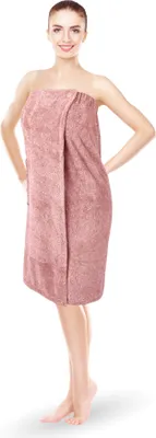 Zdjęcie produktu dla Kilt do sauny dla kobiet „Puszysty” – różowy – 80 x 145 cm, rozmiar uniwersalny – ręcznik do sauny z gumką i zapięciem na guzik – ręcznik do sauny sięgający do kolan
