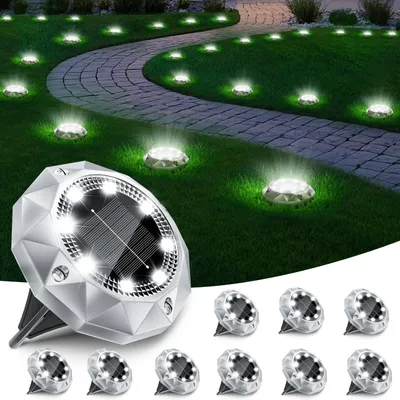 Produktbild von 10 Stück Solar Bodenleuchten Aussen, 8 LED Solarlampen für Außen Garten Boden Solarleuchten Wasserdicht Gartenbeleuchtung solar, Kaltweiß
