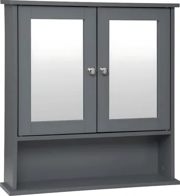 Immagine prodotto di Happiq mobile da bagno con specchio - montaggio a parete - mobile da bagno in MDF 56x13x58,3 cm - 3 ripiani
