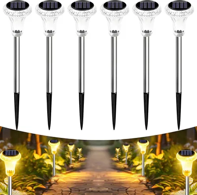 Image de Éclairage solaire pour jardin - Lampes solaires pour allées - Décoration extérieure - Étanches IP65 - Lot de 6 - Lumière blanche chaude