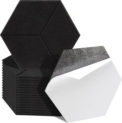 Image de 18 panneaux acoustiques hexagonaux autocollants, panneaux muraux en non-tissé pour l'insonorisation, noir