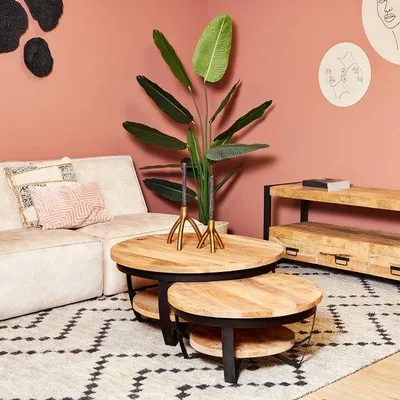 Productafbeelding van Salontafel industrieel - Salontafel Sanne - Salontafel naturel 90 cm
