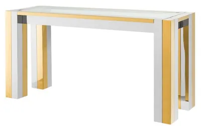 Produktbild von Casa Padrino Luxus Edelstahl Konsole Silber / Gold 160 x 50 x H. 78 cm - Designer Konsolentisch mit Glasplatte