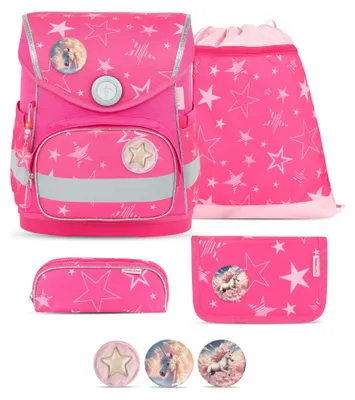 Produktbild von Belmil Compact ergonomisches Schulranzen-Set 5-teilig "Starry Magic" mit Brustgurt, Magnetverschluss, Patch Set 3 Stck