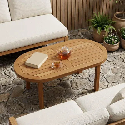 Image de Plateau de table, dimensions 80 x 40 x 2,5 cm, forme ovale, en bois d'acacia massif