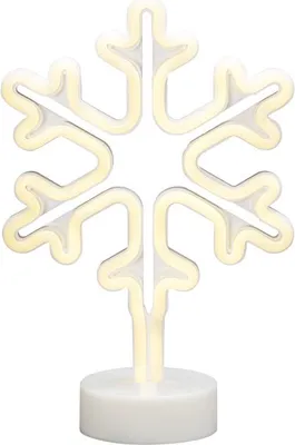 A white LED snowflake decoration on a white base.