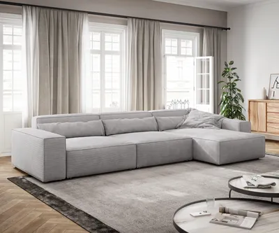 Produktbild von DELIFE Ecksofa Sirpio XL 370x170 cm Cord Silbergrau Recamiere variabel