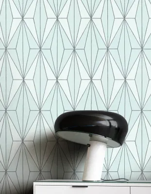 Produktbild von NEWROOM Tapete Grün Vliestapete Leicht Glänzend - Mustertapete Grafisch Silber  Grafisch Muster Grafiktapete Geometrisch
