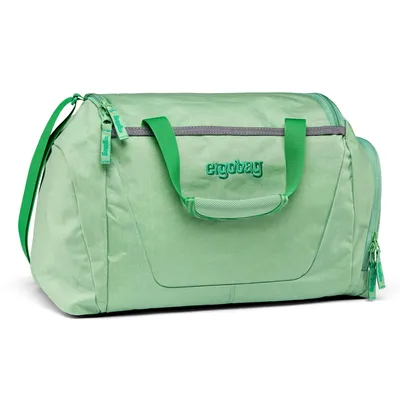 A light green ergobag duffel bag with green straps and handles, and the ergobag logo embroidered on the front.