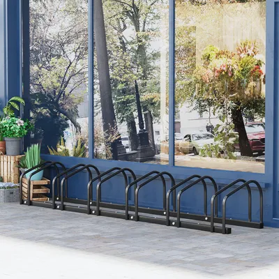 Produktbild von Sweiko Fahrradständer für 6 Fahrräder, wetterfest, Wand- oder Bodenmontage, Stahl 179 x 33 x 27 cm