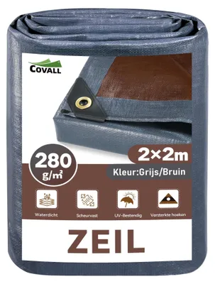 Image de Bâche imperméable, extra-résistante, 280 g/m², dimensions 2 x 2 mètres, couleur gris/marron