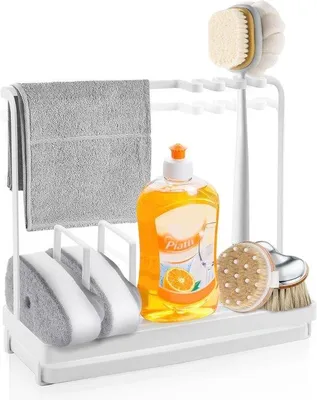 Produktbild von Famanu Spülbecken-Organizer 25 cm x 9 cm x 22 cm - Küchenorganisation Spüle - Schwammhalter - Geschirrspüler mit Seifenspender (weiß)
