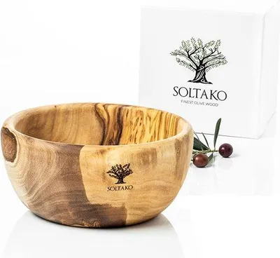 Image de Bol Bouddha en bois pour muesli, salade, petit-déjeuner, dessert et glaces. Diamètre : environ 14 cm, hauteur : environ 7,5 cm, fabrication artisanale