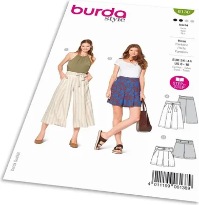 Obrázek produktu pro Střih Burda 6138 - Culottes, šortky s vysokým pasem