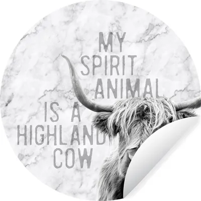 Produktbild von MuchoWow® Runde Wandtattoo - Wandsticker Tapete Aufkleber Marmor - Zitat - Schottischer Highlander Ø 50 cm Selbstklebend und Repositionierbar - Wandaufkleber - Kreis - Wand Kreis - Wand Bild - Foto Tapete - Selbstklebende - Wohnzimmerdekoration - Wand Dekoration - Kinderzimmer
