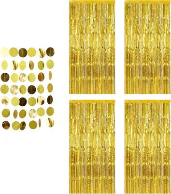 Obrázok produktu pre Závesy s girlandou 1 m x 2 m, 4 ks, zlatá, pre oslavu