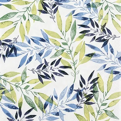 Produktbild von 20 kleine Cocktailservietten Watercolour Leafs green - Blätter auf Wasserfarben grün 25x25cm