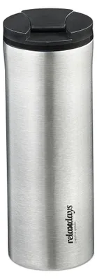 Image de Mug isotherme Relaxdays, 400 ml, pour boissons chaudes et froides, mug à café étanche en acier inoxydable, sans BPA, argent/noir
