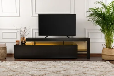 Produktbild von Skye Decor, Beliz - Wood Black, TV-Ständer, Holz Schwarz, 100 % MELAMINBESCHICHTETE SPANPLATTEN, 192 x 37 x 53 cm