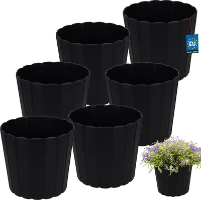 Produktbild von KOTARBAU® 6er Set Blumentopf Pflanzkübel ⌀ 20 cm H: 18 cm Anthrazit Kunststoff Pflanztopf für Zimmerplanzen Blumentöpfe Groß Außen Übertopf Balkon Dekorativ