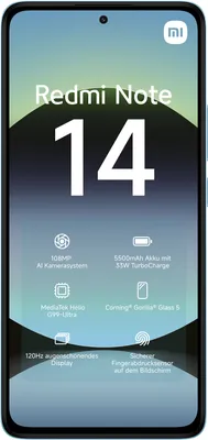 Obrázok produktu pre Xiaomi Redmi | Note 14 | Ocean Blue | 6,67" | AMOLED | 2400 x 1080 pixelov | Mediatek | Interná RAM 6 GB | 128 GB | Dual SIM | 4G | Rozlíšenie hlavného fotoaparátu 108+2+2 MP | Rozlíšenie sekundárneho fotoaparátu 20