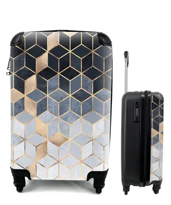 Produktbild von MuchoWow® Koffer Handgepäck Trolley Rollkoffer Kleine Reisekoffer mit 4 Rollen - Würfel - Gold - Muster - Cabin Size < 55x40x23 cm & 55x40x20 cm - Fotokoffer - Kabinenkoffer - Boardgepäck - Reise-Box - Reisekoffer - Reisegepäck - Koffer mit Bild - Trolley für Kinder