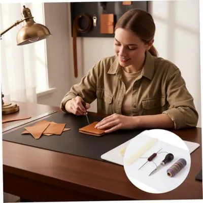 Produktbild von Set zur Buchbinderei aus Leder mit Ahle, Nähgarn und Handnadeln – 5-teiliges Werkzeugset für DIY-Lederprojekte
