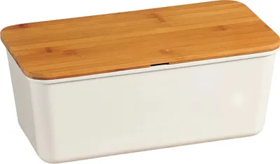 Produktbild von KESPER Brotbox Brotkasten weiß, Melamin mit Bambusdeckel als Schneidebrett, 36x20x14 cm, spülmaschinengeeignet, 58090