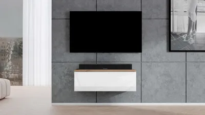 Image de AX LIVING TV Lowboard Loriano 100cm de large Chêne Wotan / blanc brillant