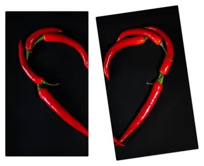 Produktbild von Spritzschutz Herdabdeckplatte Schneidebrett aus Glas Chiliherz 2-Teilig (60x52cm)
