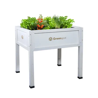 Produktbild von QLS Hochbeet aus Holz 80x45 cm-Balkon Kräuterbeet wetterfest mit Vlies weiß 11274