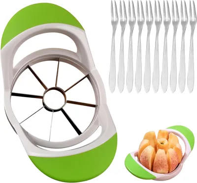 Obrázek produktu pro Sada na krájení ovoce - Nástroj na krájení ovoce - Příslušenství pro přípravu ovoce - Nerezová ocel - 8 nožů - Zelená, stříbrná barva