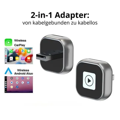 Produktbild von Drahtloser CarPlay & Android Auto Adapter – USB Plug & Play Dongle für iPhone & Android – Mini Smart Box